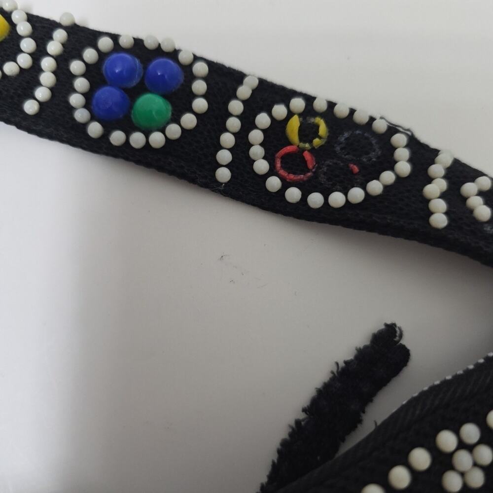 Vintage Beaded Candy Dot Purse Shoulder Bag Fringe Zipper Black Hippie Boho - Picture 4 of 12